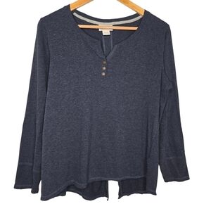 ARIAT Womens Heather Navy Blue Cotton Blend Long Sleeve Henley Top XL